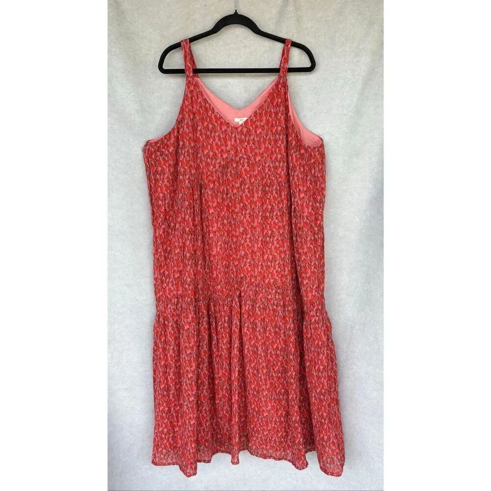 Joie Printed Cotton Dress XXL Red Pink Sleeveless Maxi Boho Lightweight Summer